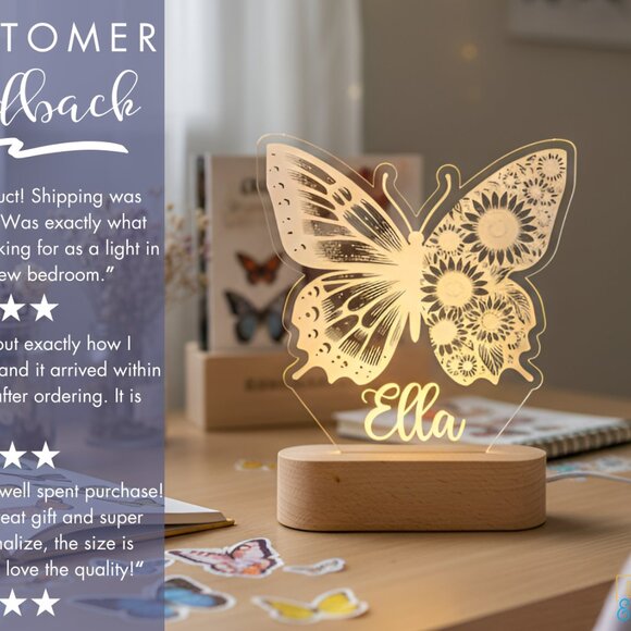 Customized Butterfly Name Light | Sunflower LED Sign for Kids’ Bedrooms - Picture 7 of 8